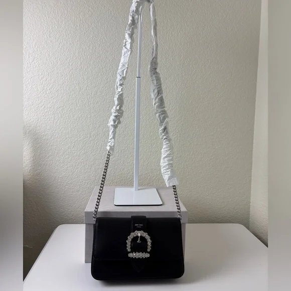 Jimmy Choo Cheri Black Crystal Buckle Crossbody Bag - Picture 2 of 7